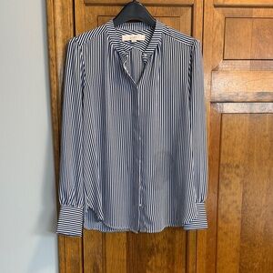 LOFT Navy and White Striped Blouse